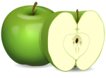 Скачать PNG картинку на прозрачном фоне Нарисованное зеленое яблоко, целое и рядом половинка