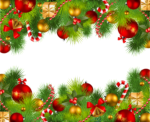 Скачать PNG картинку на прозрачном фоне Нарисованные новогодние сосновые ветки с шарами