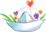 Скачать PNG картинку на прозрачном фоне Нарисованный бумажный кораблик с цветами и сердечками