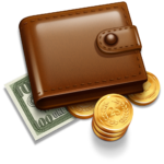 Скачать PNG картинку на прозрачном фоне Нарисованный кошелек с монетами и долларами