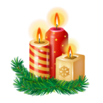 Скачать PNG картинку на прозрачном фоне Новогодние нарисованные горящие свечки на ёлочной ветке