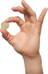 Скачать PNG картинку на прозрачном фоне Пальцы держат монту в два евро