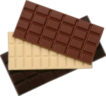 Скачать PNG картинку на прозрачном фоне Плитки светлого, белого и черного шоколада, лежат веером, вид сверху