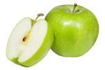 Скачать PNG картинку на прозрачном фоне Половинка зеленого яблока рядом с целым яблоком