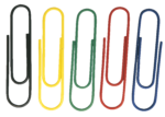 Скачать PNG картинку на прозрачном фоне Пять разноцветных канцелярских скрепок