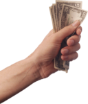 Скачать PNG картинку на прозрачном фоне Рука держит долларовые бумажные деньги