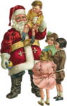 Скачать PNG картинку на прозрачном фоне Санта Клаус, нарисованный в окружении 4 детей