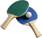 Скачать PNG картинку на прозрачном фоне Синяя и зеленая ракетка для настольного тенниса с белым шариком