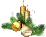 Скачать PNG картинку на прозрачном фоне Сосновые ветки с новогодними шарами и свечами, нарисованные