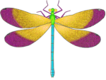 Скачать PNG картинку на прозрачном фоне Стрекоза нарисованная, оранжево-фиолетовые крылья