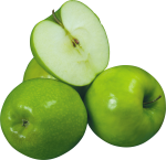 Скачать PNG картинку на прозрачном фоне Три целых и одна половина зеленого яблока