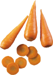 Скачать PNG картинку на прозрачном фоне Три морковки и кусочки рядом, вид сбоку