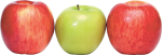 Скачать PNG картинку на прозрачном фоне Три яблока, два красных яблока и между ними зелеленое яблоко
