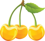 Скачать PNG картинку на прозрачном фоне Три ягорды черешни нарисованные с листочком, желтые