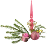 Скачать PNG картинку на прозрачном фоне Ветка ёлочная, новогодняя, с розовой свечкой и с розовыми игрушками