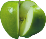 Скачать PNG картинку на прозрачном фоне Зеленое яблоко с вырезанной долькой