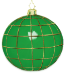 Скачать PNG картинку на прозрачном фоне зелёный елочный шар с золотыми полосками
