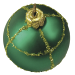 Скачать PNG картинку на прозрачном фоне зелёный ёлочный шар с полосками золотой присыпкой