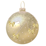 Скачать PNG картинку на прозрачном фоне золотой ёлочный шар, нарисованный с узорами банты